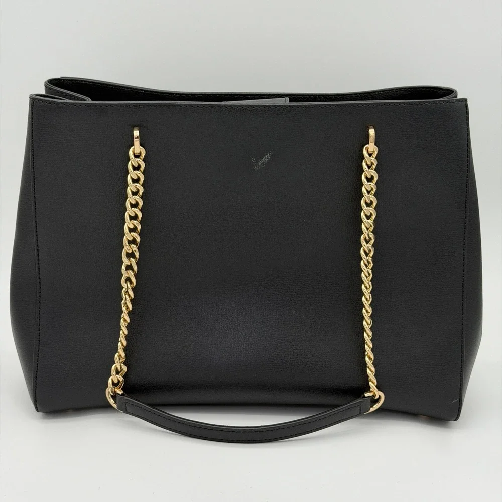 Michael Kors Ellis Large‎ Black Leather Gold Chain Shoulder Tote Bag Purse